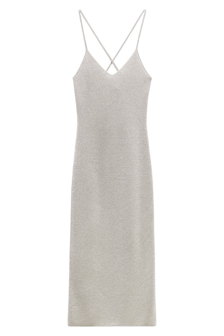 Metalllic Knit Slipdress, Alternate, color, SILVER