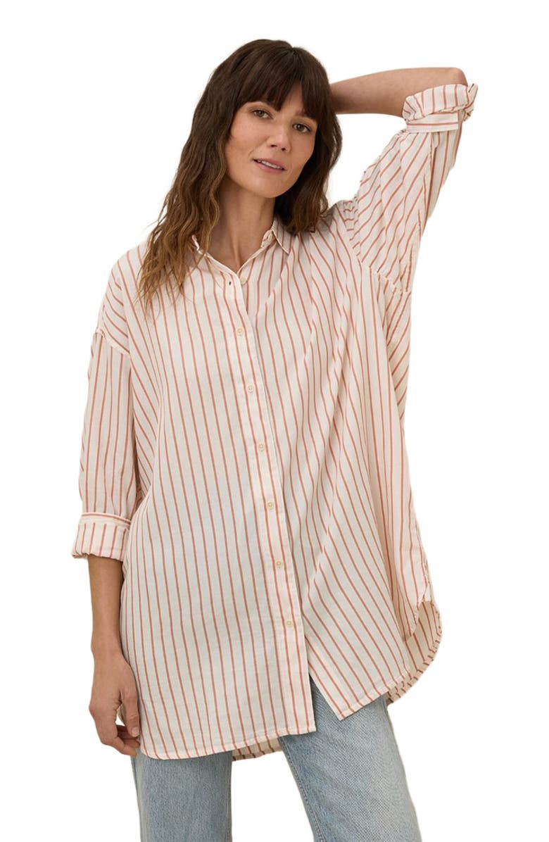 Pact Organic Cotton Sunset Lightweight Cotton Oversized Shirt, Main, color, Zuma Stripe