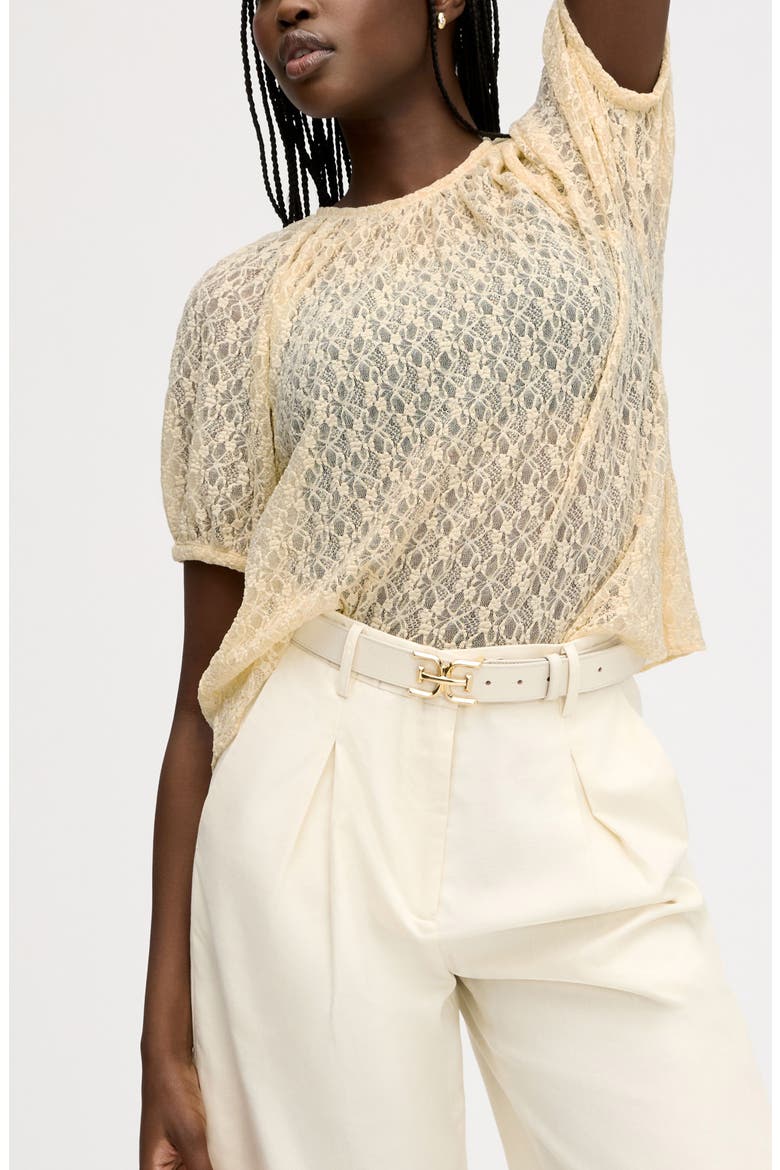 Semisheer Stretch Lace Top, Alternate, color, ALMOND