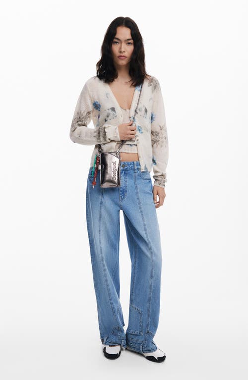 Desigual Floral Thin Gauge Cardigan In Multi