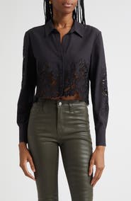 L'AGENCE Seychelle Cutwork Crop Button-Up Shirt