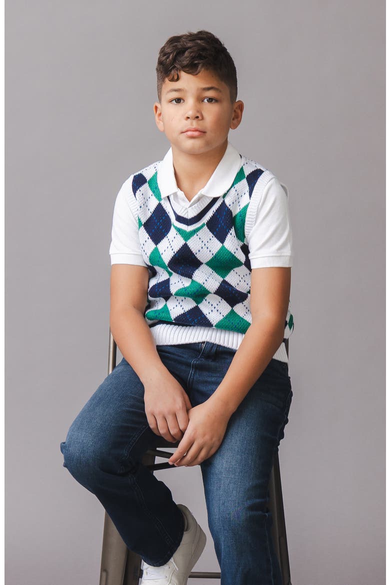 Kids' Organic V-Neck Argyle Sweater Vest (Toddler, Little Kid and Big Kid), Alternate, color, Pickleball Argyle