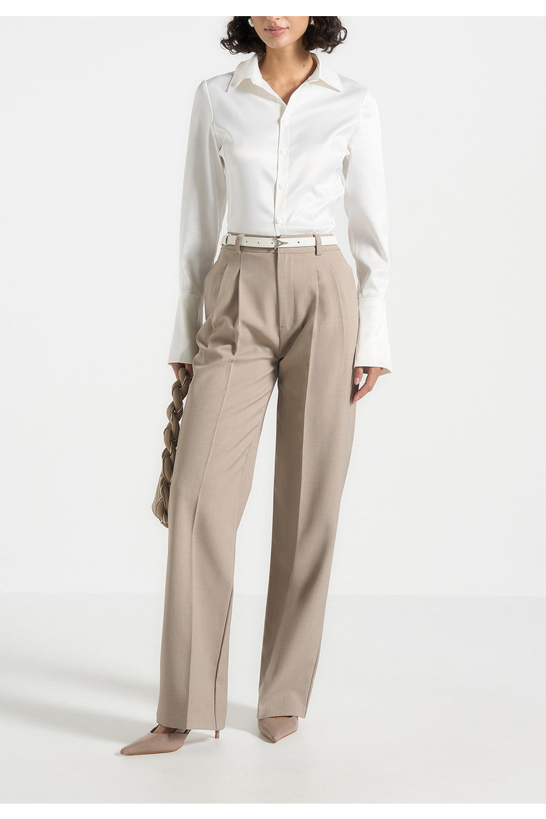 Julie Fluid Pleat Front Tailored Trousers, Main, color, Taupe