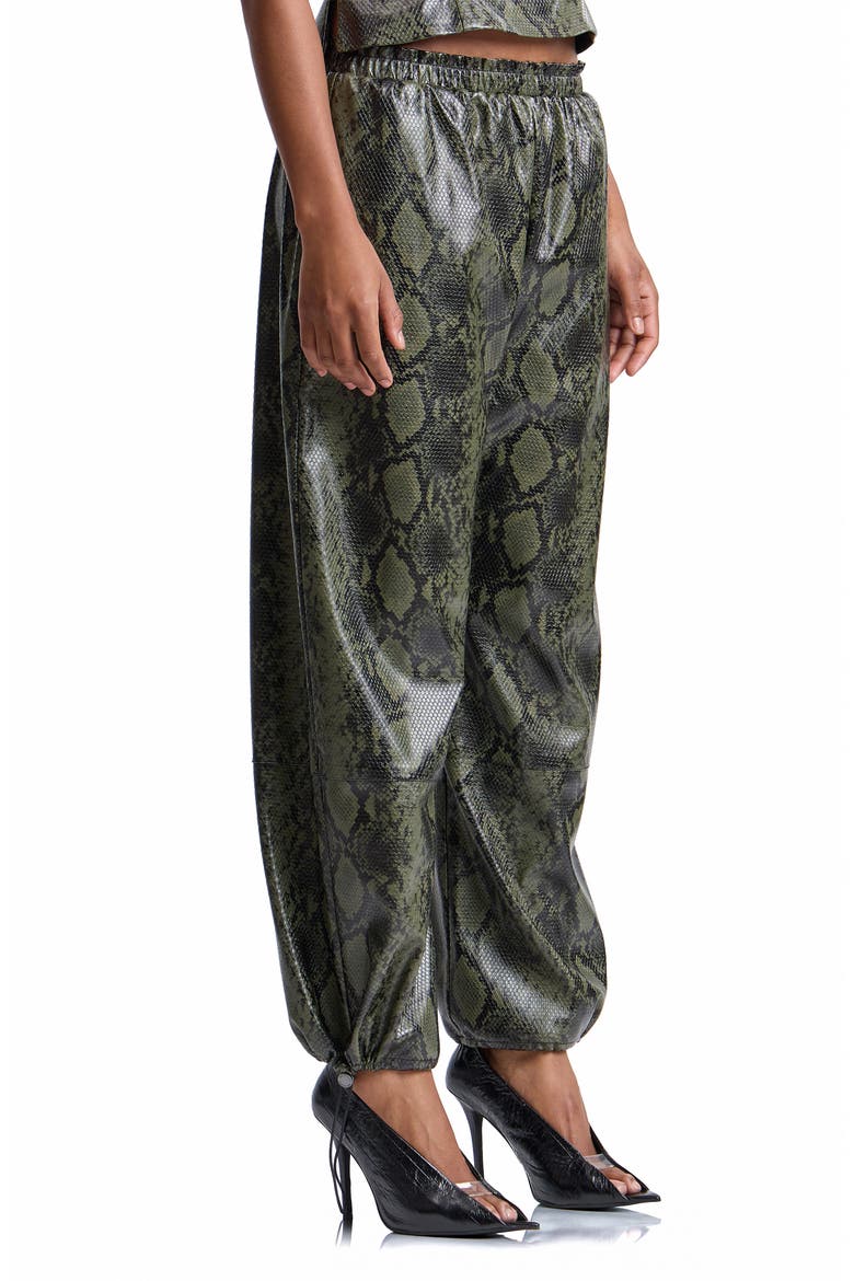 Python Embossed Faux Leather Balloon Pants, Alternate, color, GREEN PYTHON