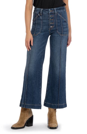 KUT FROM THE KLOTH KUT FROM THE KLOTH MEG EXPOSED BUTTON HIGH WAIST ANKLE WIDE LEG JEANS 