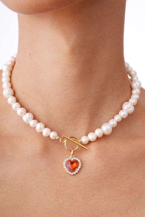 Velvet Luna Heart Pearl Necklace In Neutral
