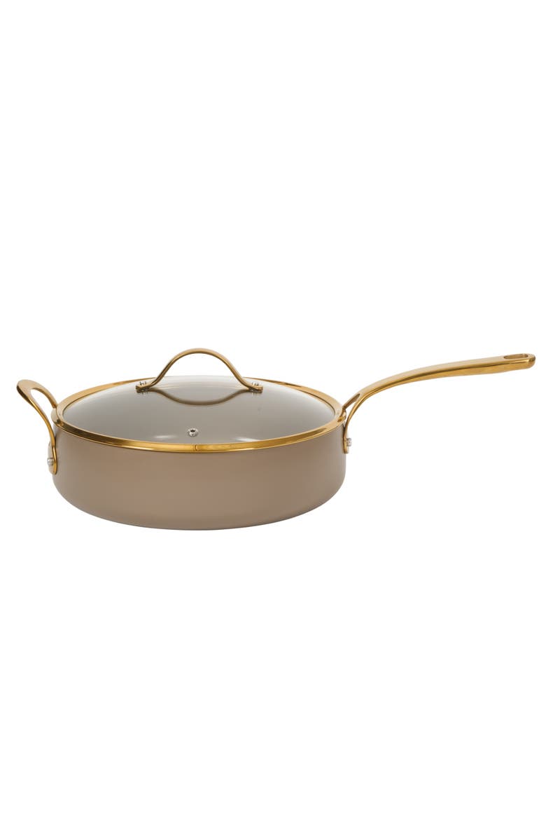 Aluminum Ceramic Nonstick Saute Pan with Lid, Main, color, Cappuccino Cream