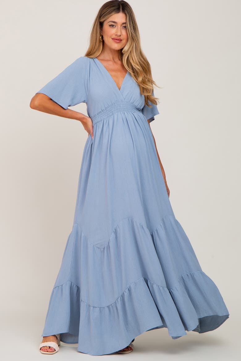 Deep V-Neck Maxi Dress, Alternate, color, Light Blue