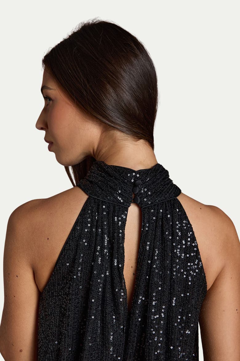 Halterneck Sequin Bridesmaid Maxi Dress, Alternate, color, Black