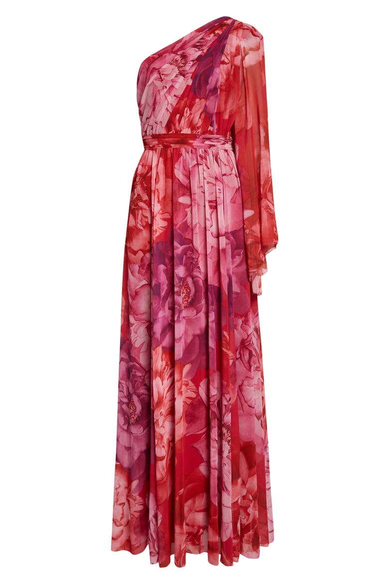 Le Jardin Print Georgette One-Shoulder Gown, Alternate, color, CHERRY PINK / PEONY MULTI