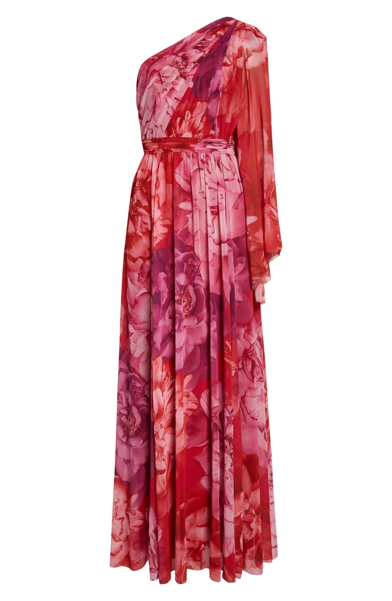 ST. JOHN Le Jardin Print Georgette One-Shoulder Gown, Alternate, color, Cherry Pink / Peony Multi