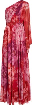 ST. JOHN Le Jardin Print Georgette One-Shoulder Gown