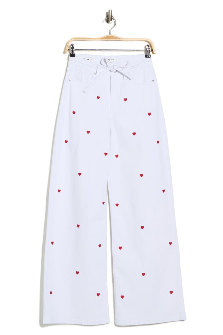 Embroidered Heart High Waist Wide Leg Jeans, Alternate, color, WHITE
