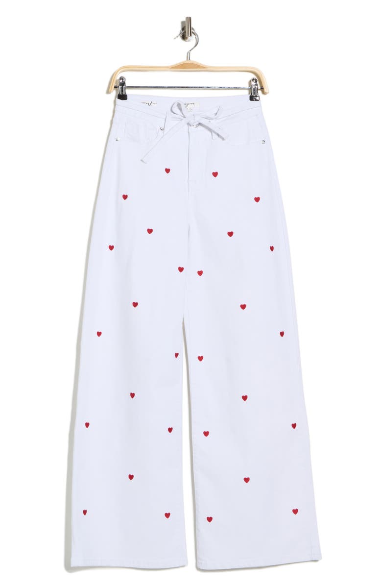 Vigoss Embroidered Heart High Waist Wide Leg Jeans, Alternate, color, White