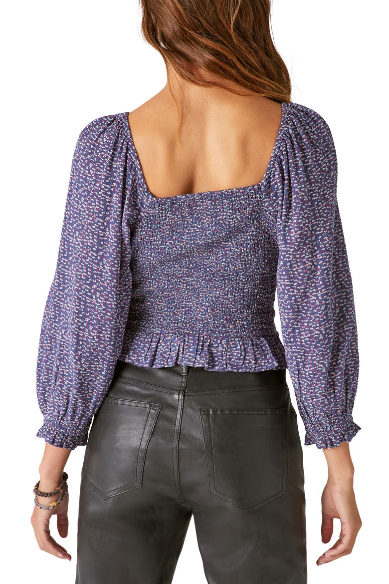 Floral Smocked Button-Up Blouse, Alternate, color, NAVY MULTI