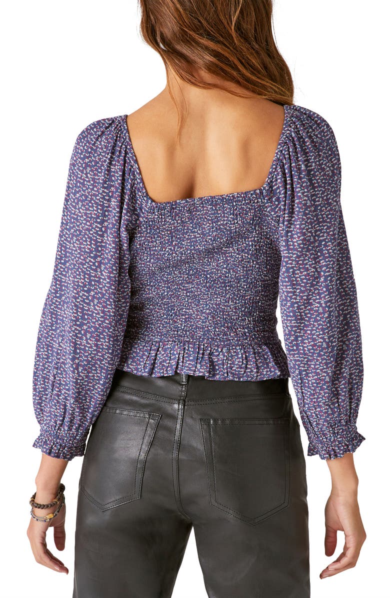 Lucky Brand Floral Smocked Button-Up Blouse, Alternate, color,