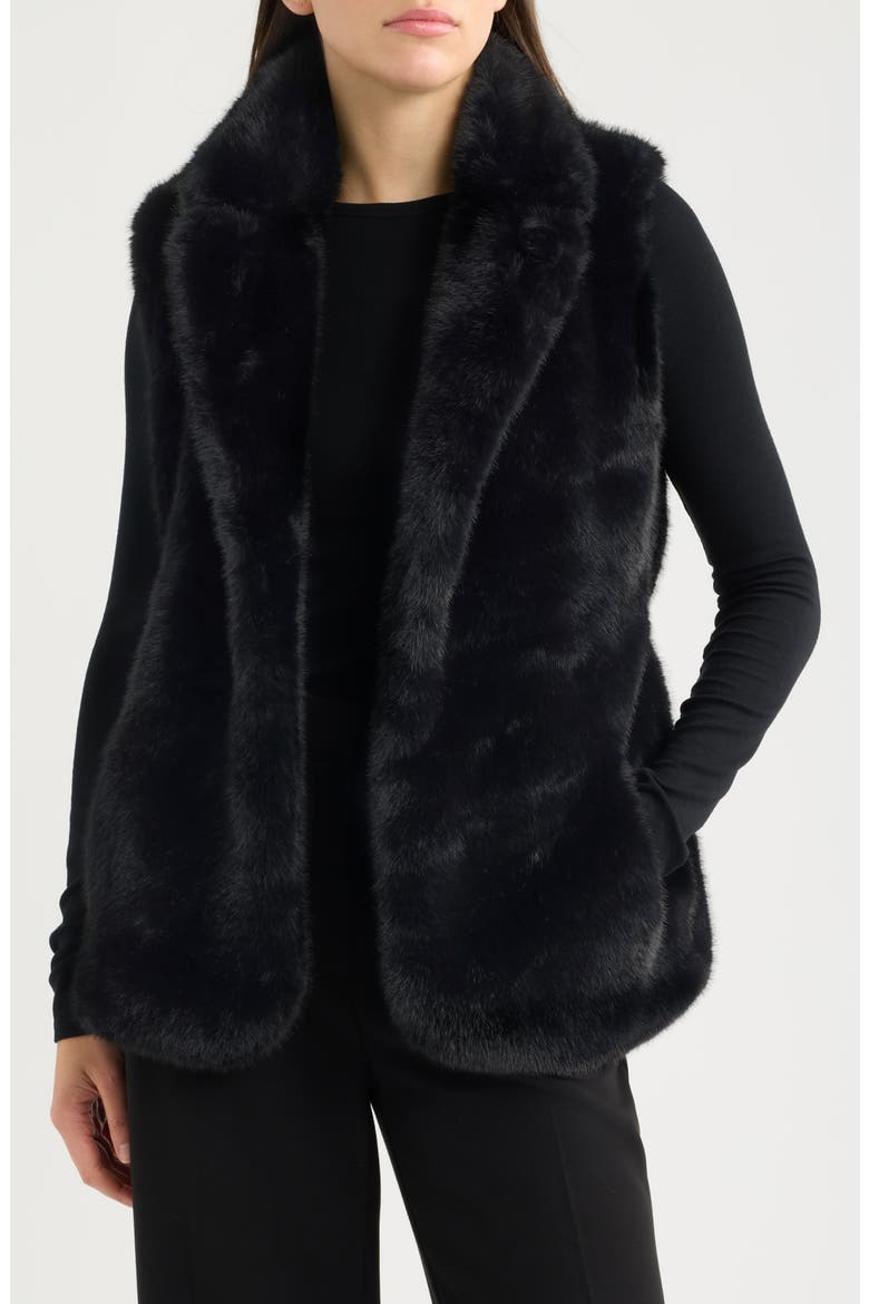 Belted Faux Fur Vest, Alternate, color, BLACK