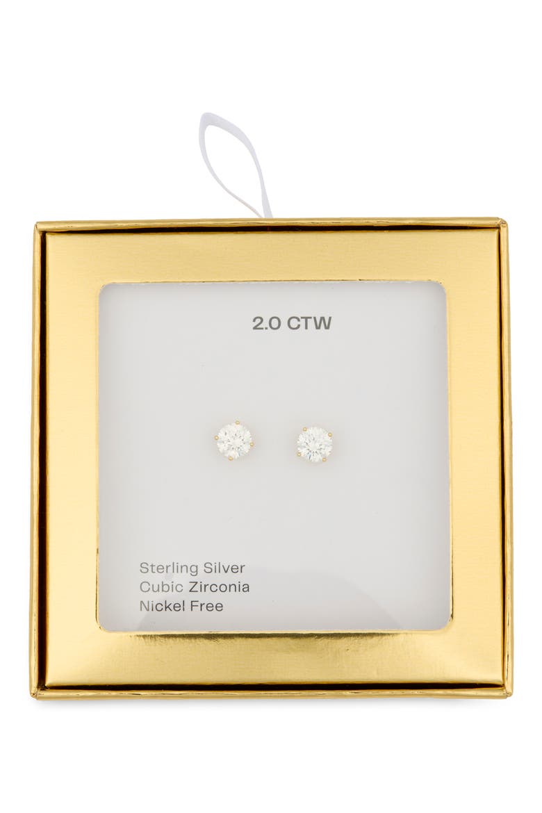 Cubic Zirconia Round Stud Earrings, Main, color, CLEAR- GOLD
