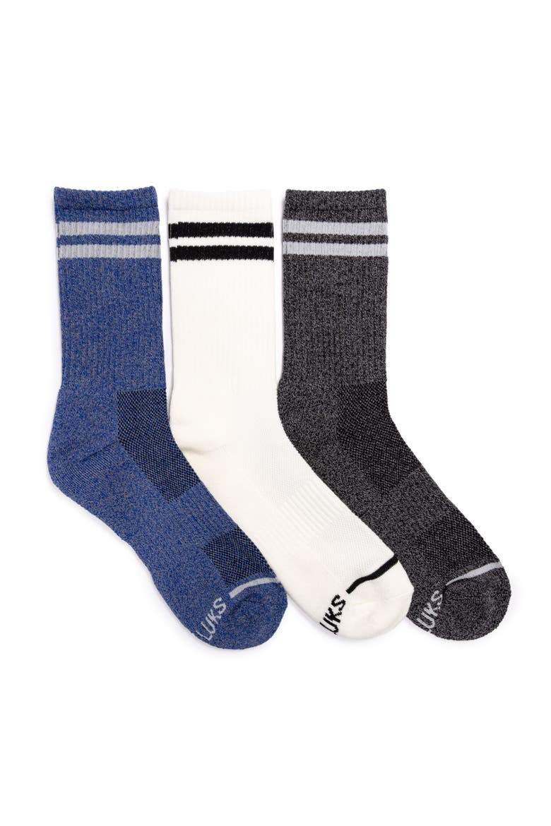 Men's 3 Pair Pack Sporty Crew Cotton Socks, Main, color, Blue/Black
