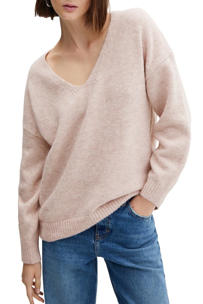 Oversize V-Neck Sweater, Main, color, PASTEL PINK