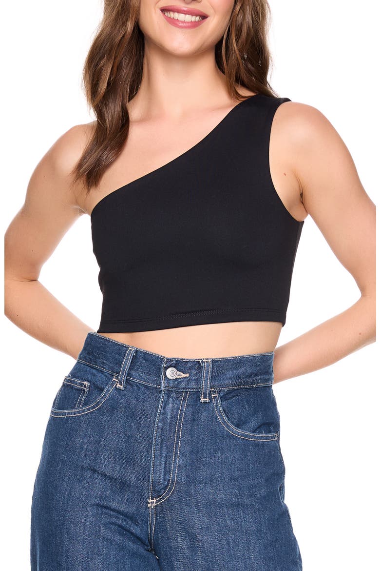 One-Shoulder Crop Top, Main, color, BLACK