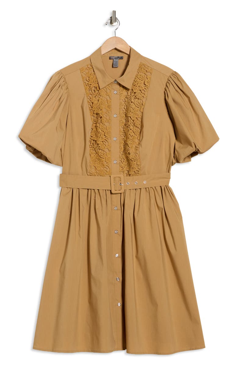 BY DESIGN Cordelia Lace Front Poplin Shirtdress, Alternate, color, Iced Coffee