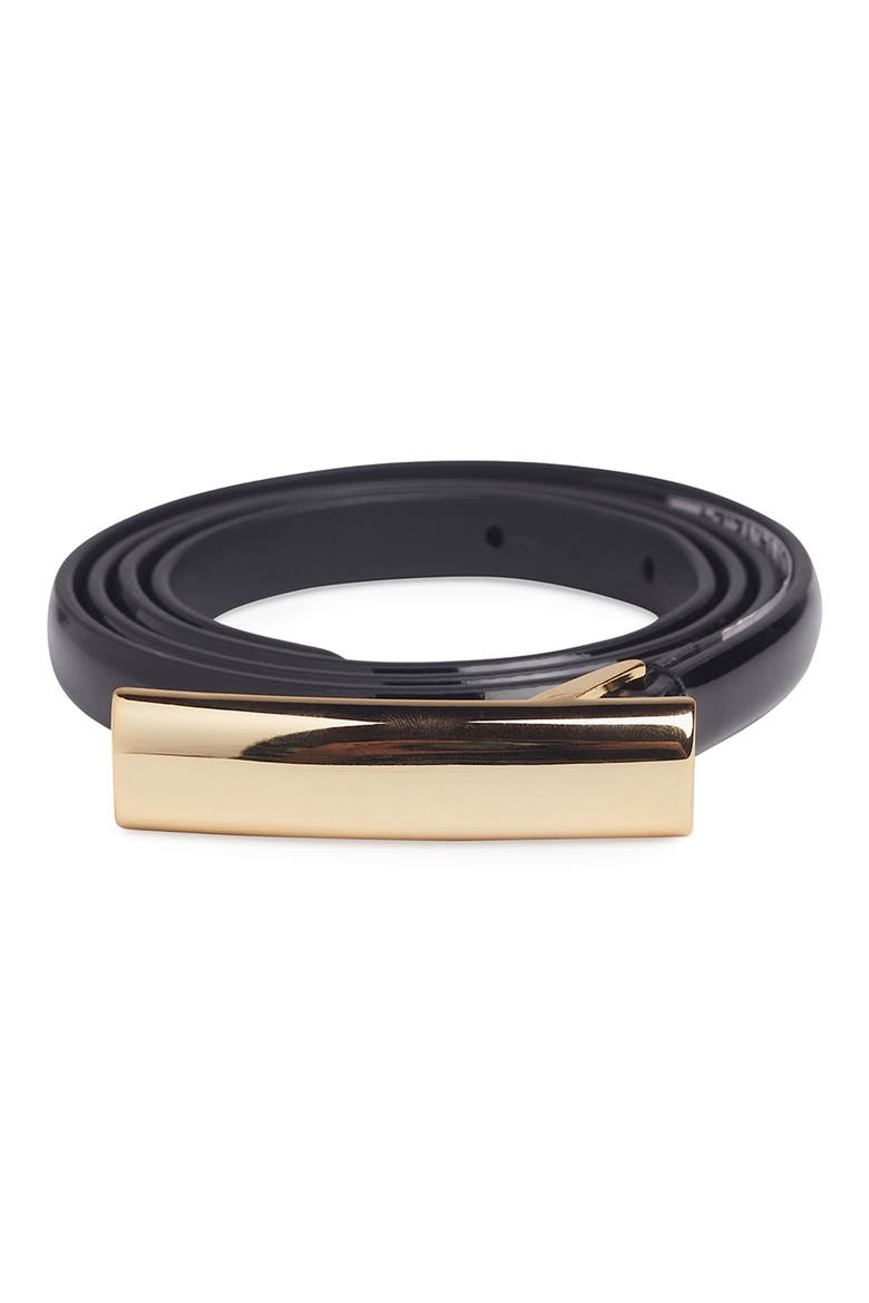 The Lady Patent Leather Belt, Alternate, color, BLACK/ POLISHED GOLD