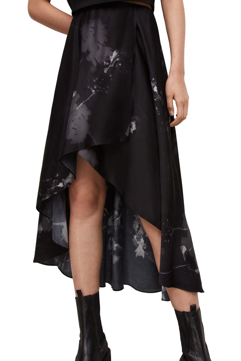 Slvina Ume Floral Midi Skirt, Alternate, color, BLACK