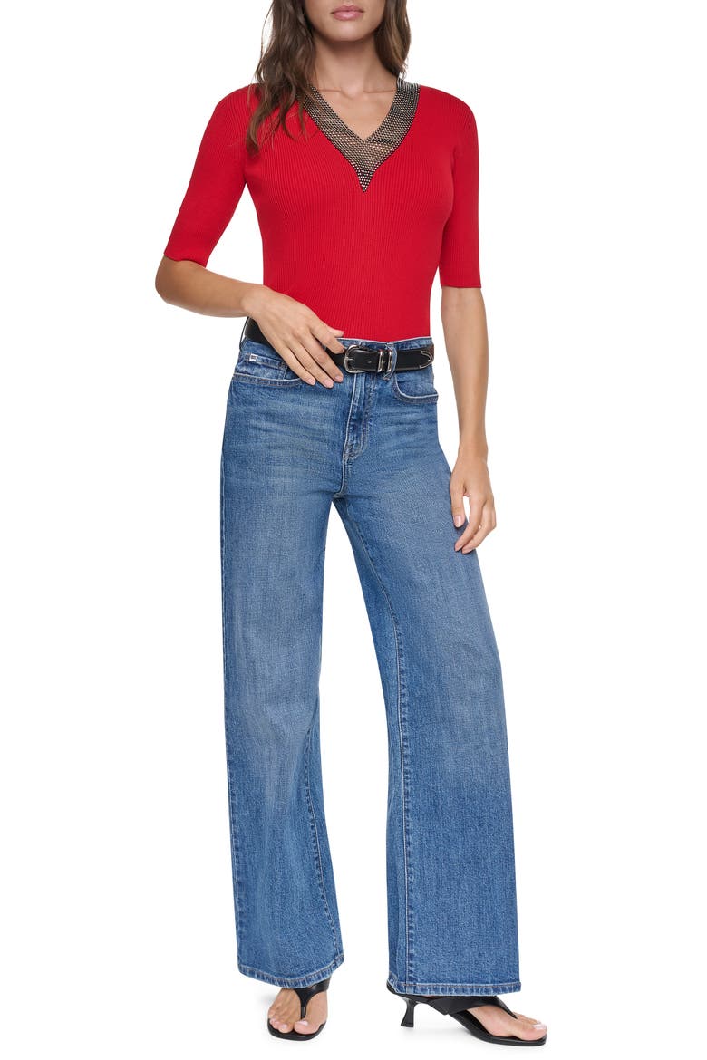 Embellished V-Neck Sweater, Alternate, color, VIBRANT RE