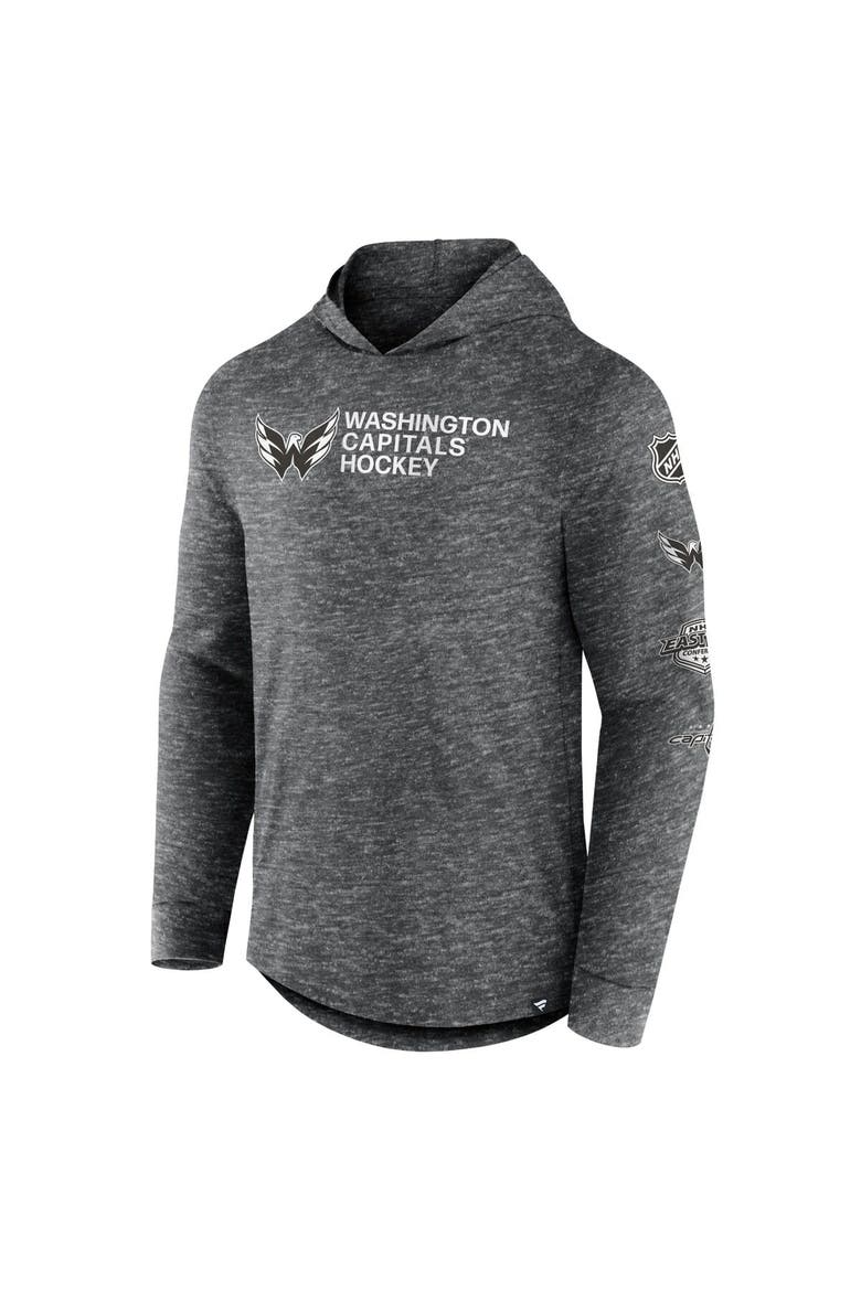 Men's Fanatics Branded  Heather Charcoal Washington Capitals Stacked Long Sleeve Hoodie T-Shirt, Alternate, color, Heather Charcoal