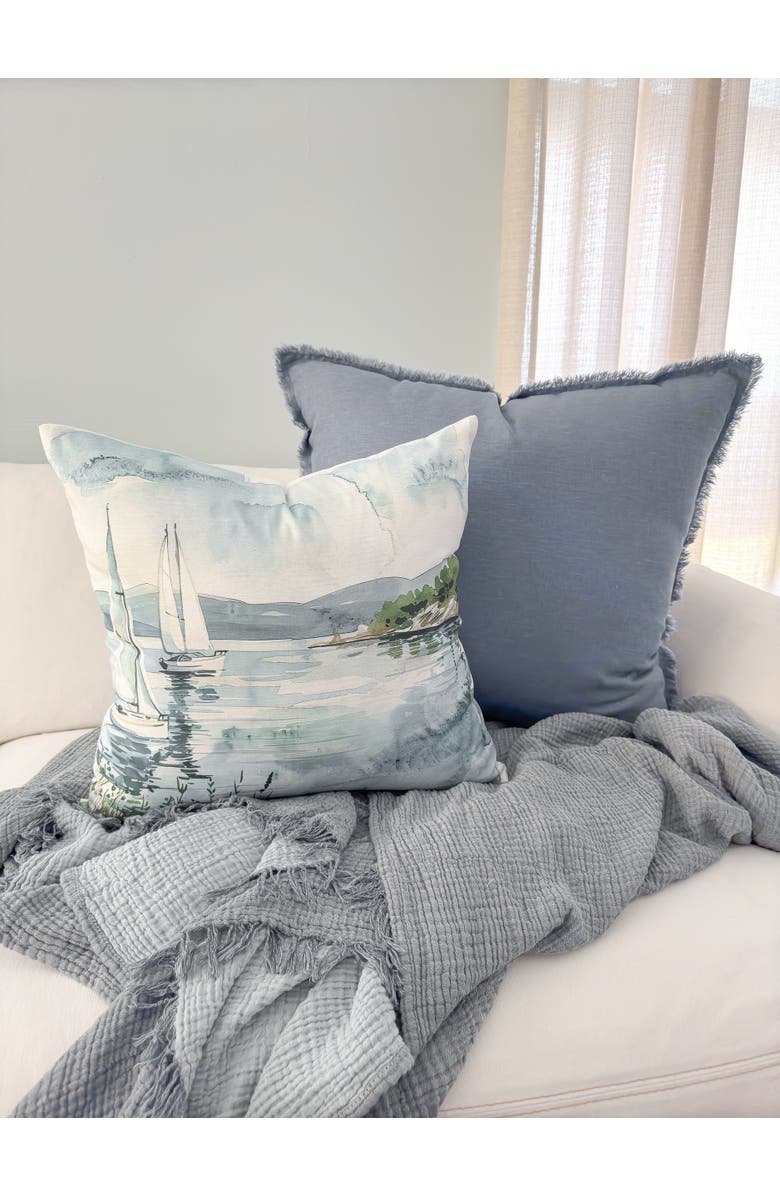 Anaya Soft Fringe Linen Pillow with Down Alternative Insert, Alternate, color, Chambray Blue