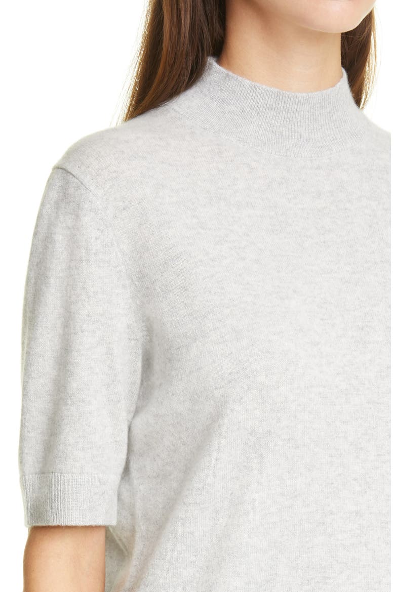 Metallic Trim Cashmere Mock Neck Sweater, Alternate, color, GREY HEATHER