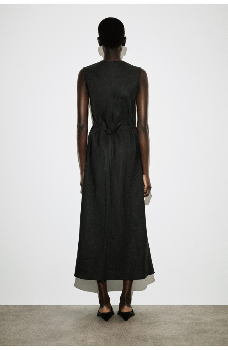 COS Bias-cut Linen-blend Midi Dress, Alternate, color, Black
