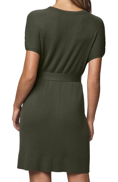 Splendid Georgie Tie Waist Rib Sweater Dress In Green