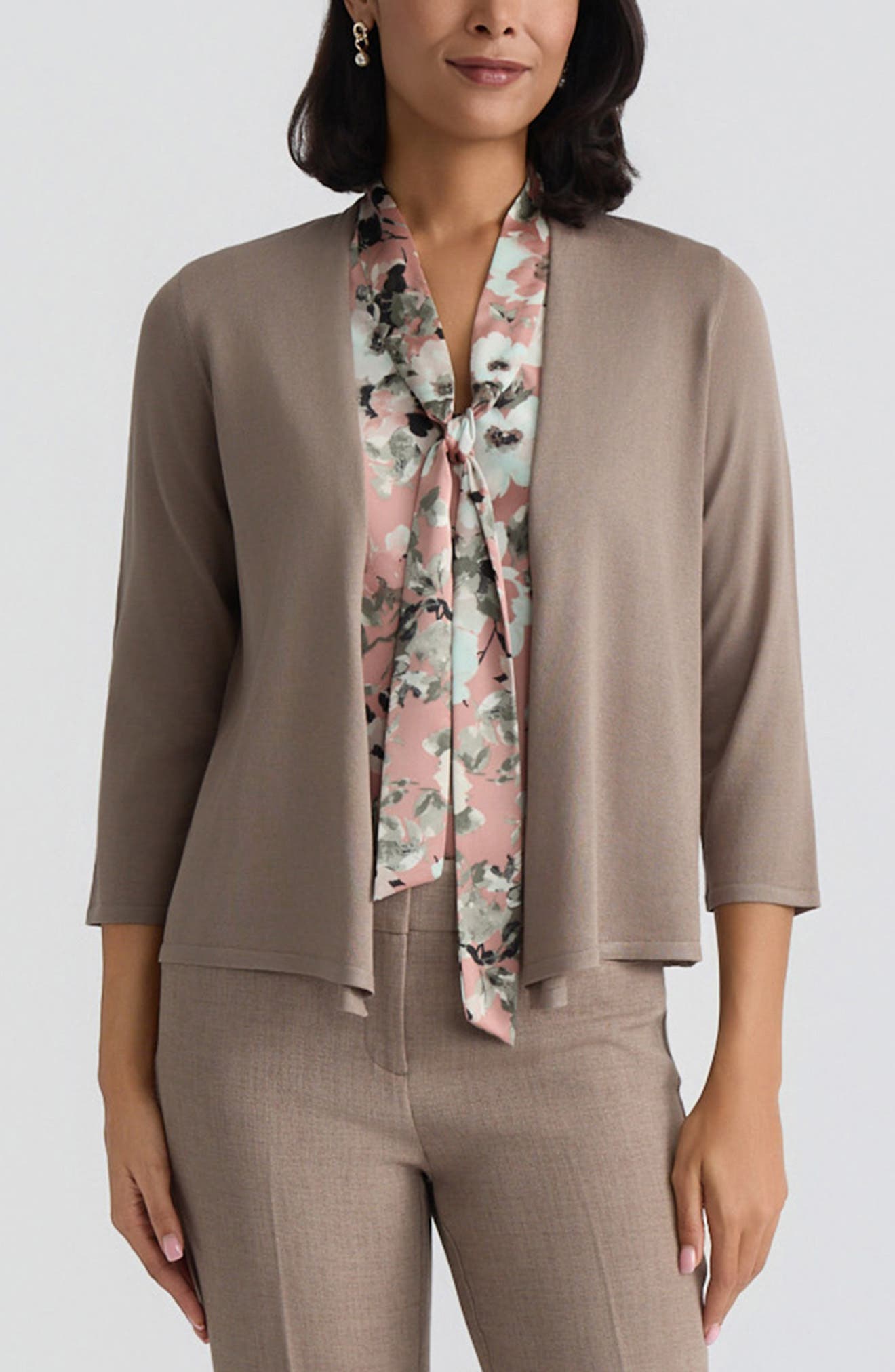 Kasper Crop A-line Cardigan In Brown