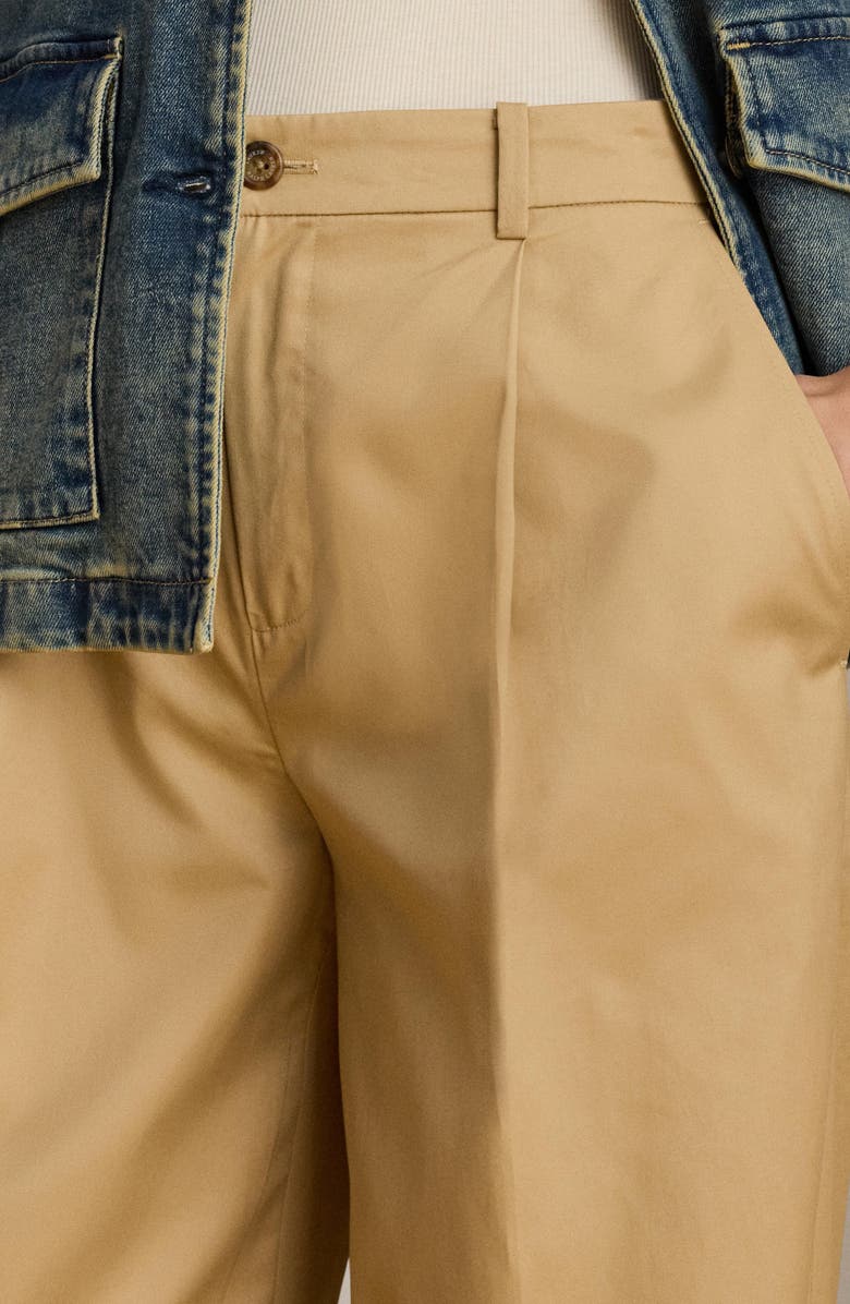 Lauren Ralph Lauren Pleat Front Wide Leg Cotton Twill Pants, Alternate, color, Birch Tan