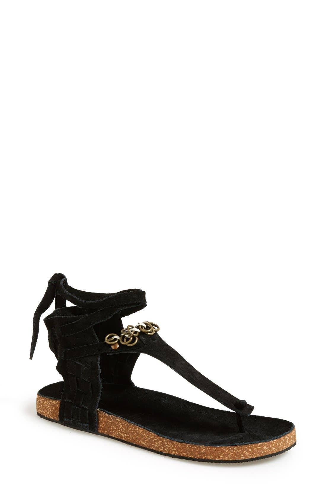 'Collins' Ankle Cuff Sandal, Main, color, BLACK