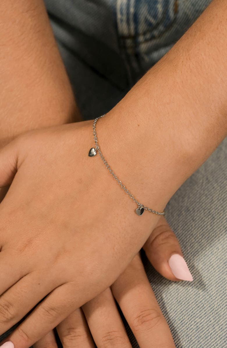 Sterling Forever Farrah Flat Heart Station Chain Bracelet, Alternate, color, Silver