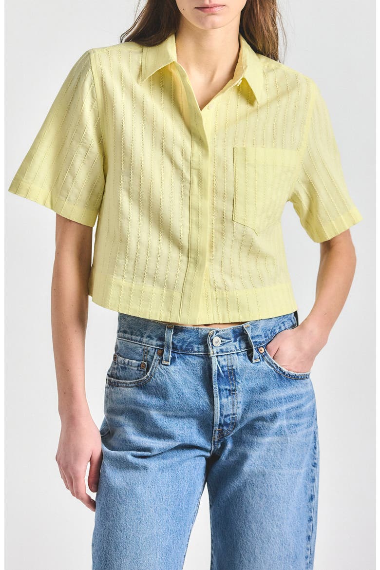 Lira Stripe Short Sleeve Crop Button-Up Shirt, Main, color, BUTTER YELLOW