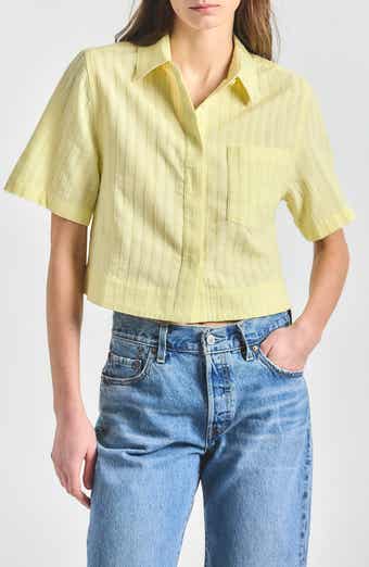 Lira Stripe Short Sleeve Crop Button-Up Shirt