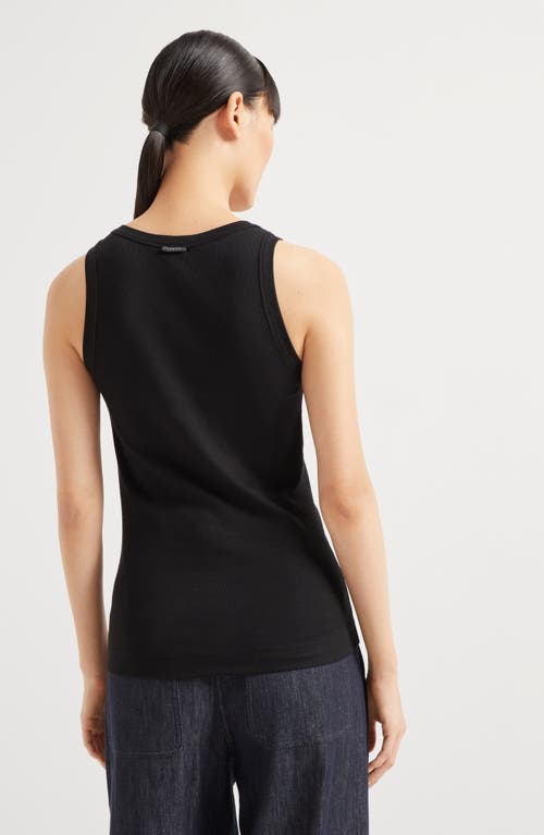 Brunello Cucinelli Black Sleeveless Top With Round Neck And Monil Detail On The Rear In Cotton Stretch Woman In Black