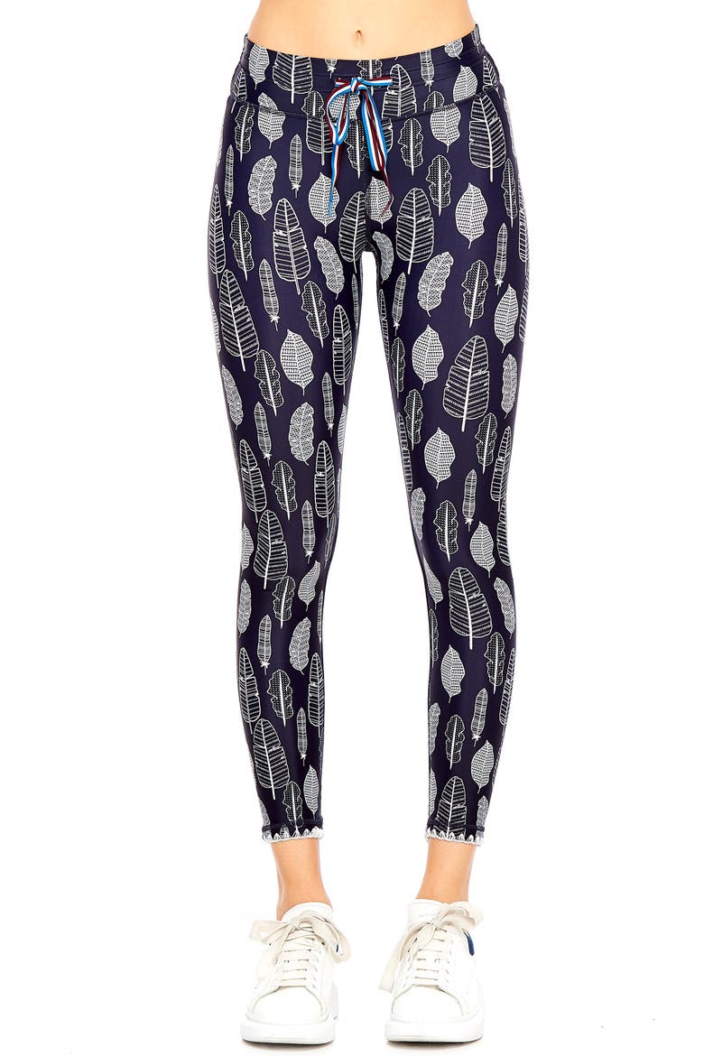 Gypsy Feather Ankle Leggings, Main, color, INDIGO/WHITE