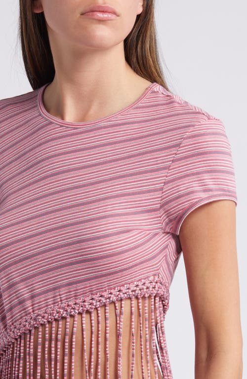 Faithfull The Brand Maceio Stripe Fringe T-shirt In Vermillion/khaki Stripe