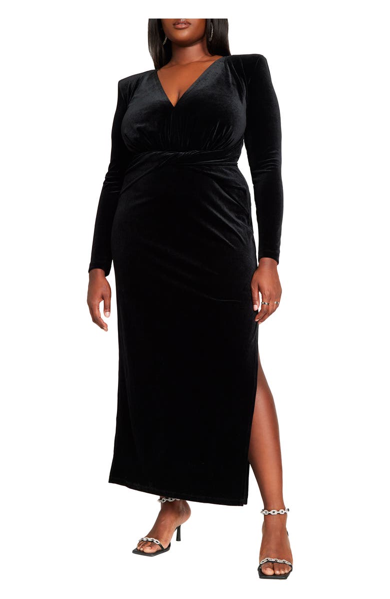 ELOQUII Velvet Tie Waist Gown, Main, color, 