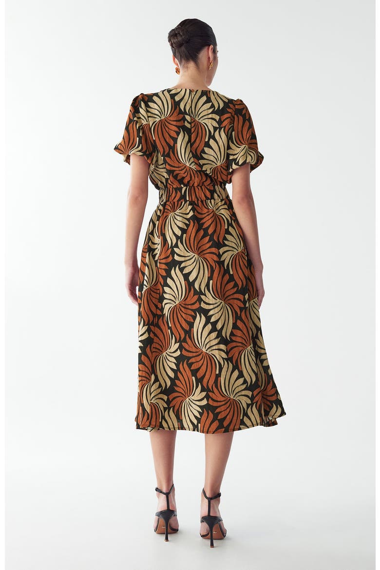Pen Midi Dress, Alternate, color, Golden Leaf