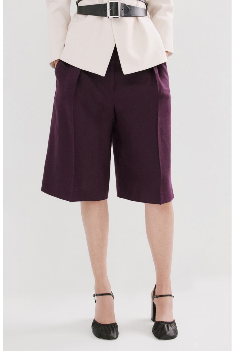 Linen Bermuda Shorts, Main, color, PURPLE