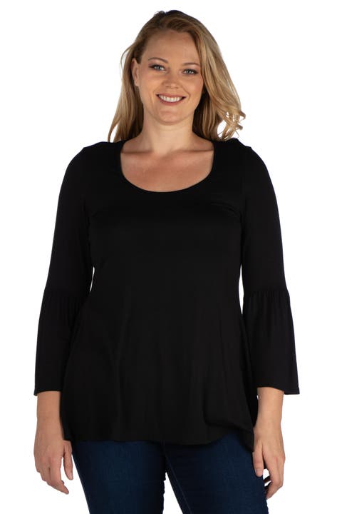 Plus Size Long Bell Sleeve Flared  Tunic Top