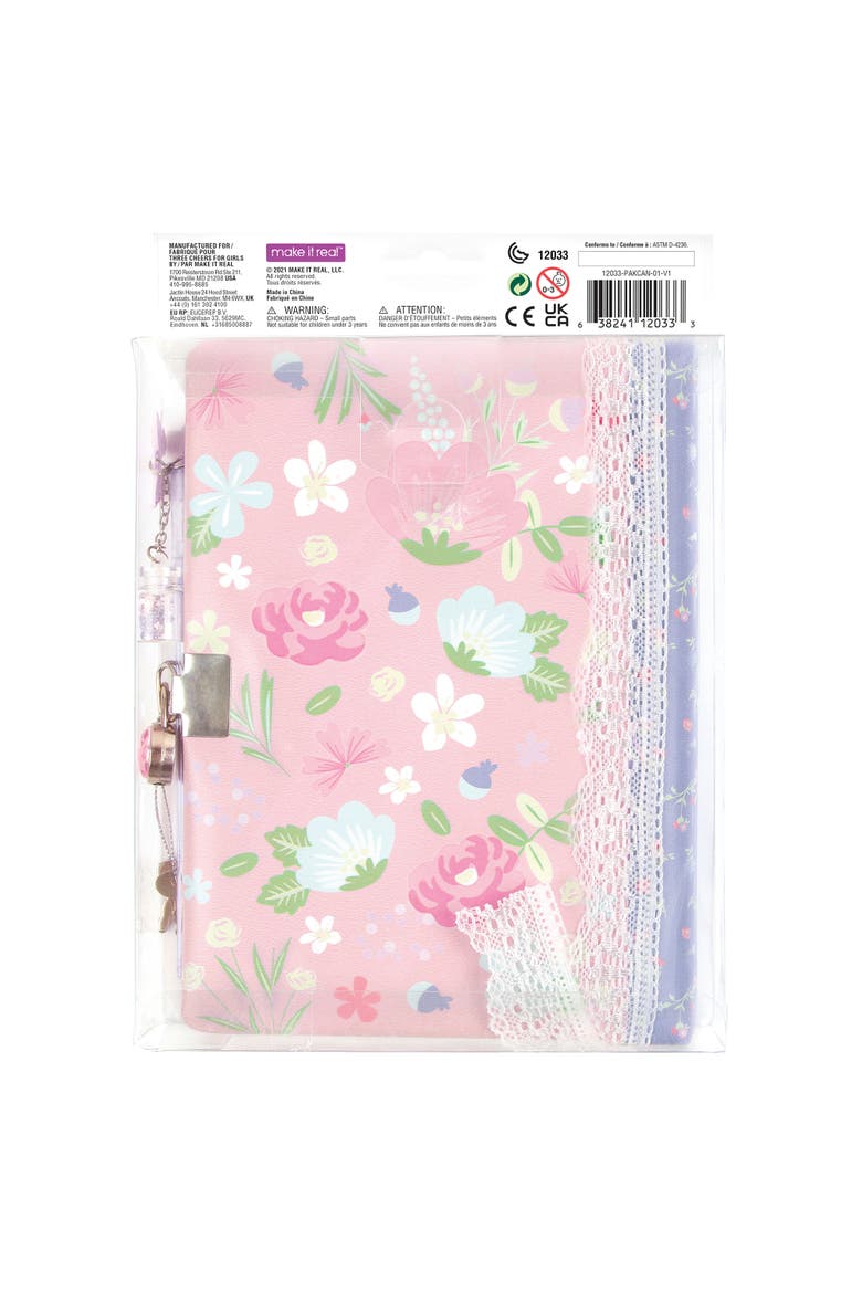 Cottagecore Floral Locking Journal & Pen With Butterfly Charm Pen, Alternate, color, Multicolored