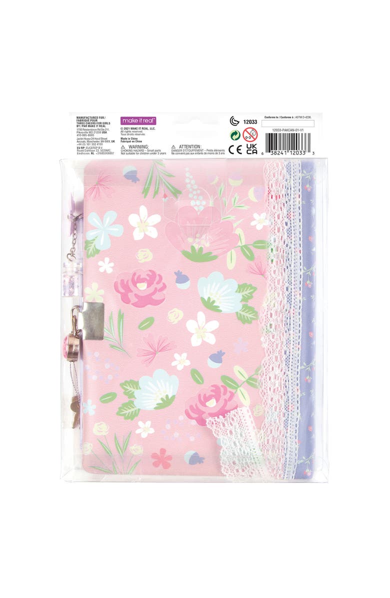 Three Cheers For Girls Cottagecore Floral Locking Journal & Pen With Butterfly Charm Pen, Alternate, color, Multicolored