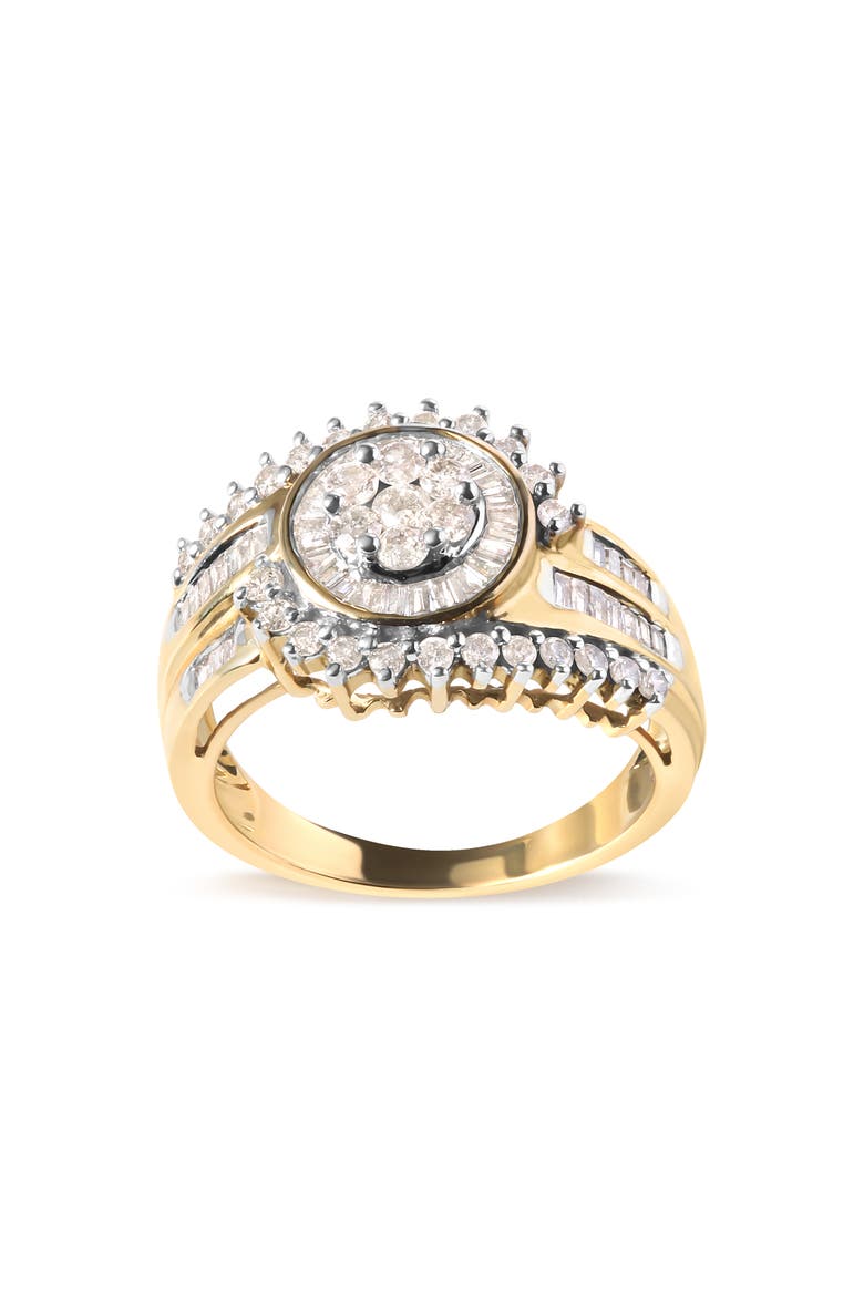 10K Yellow Gold 1 Cttw Diamond Cluster Swirl Band Ring, Main, color, Yellow